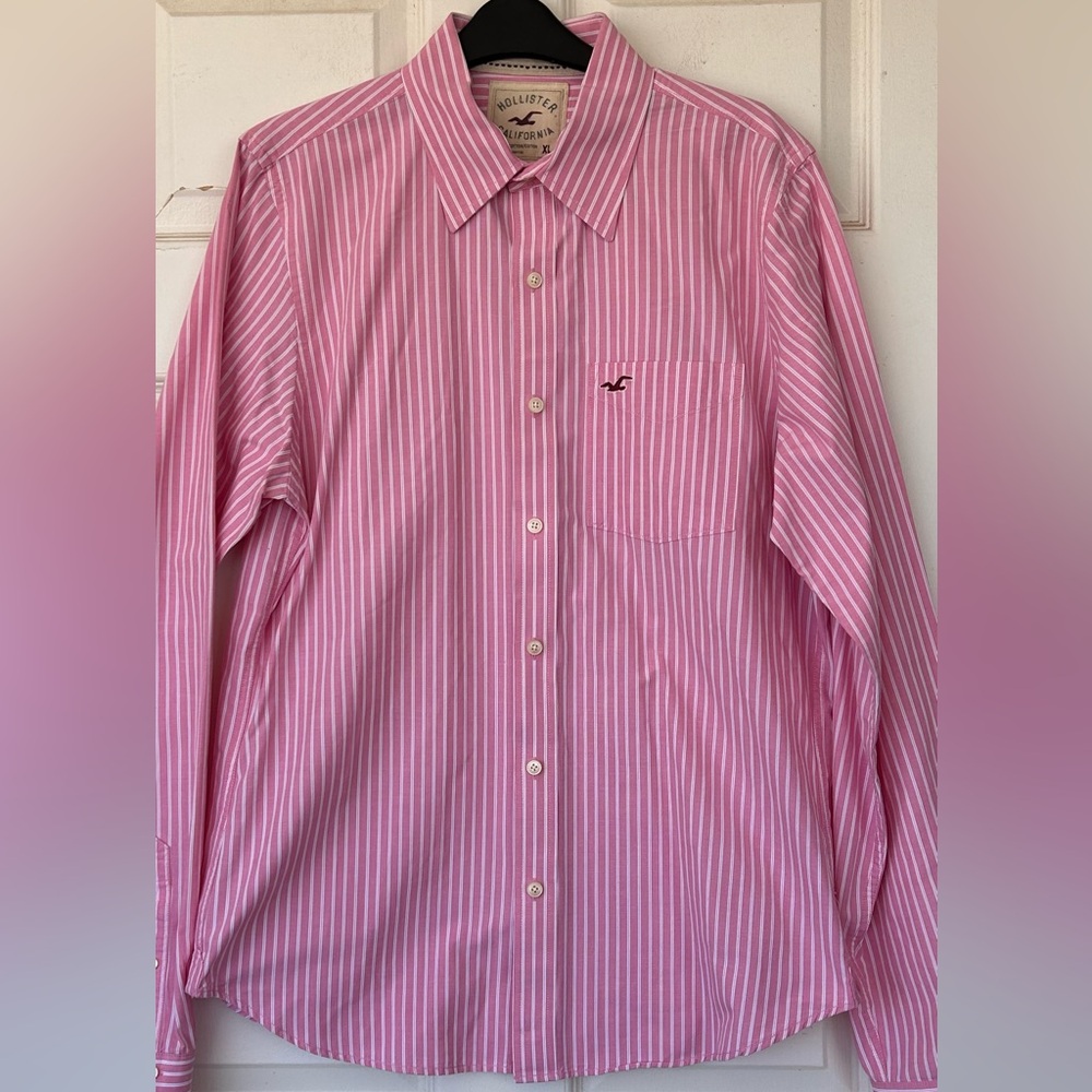 Hollister Brand Men’s Button Down Shirt‎ Crisp Stripe Long Sleeve Size XL